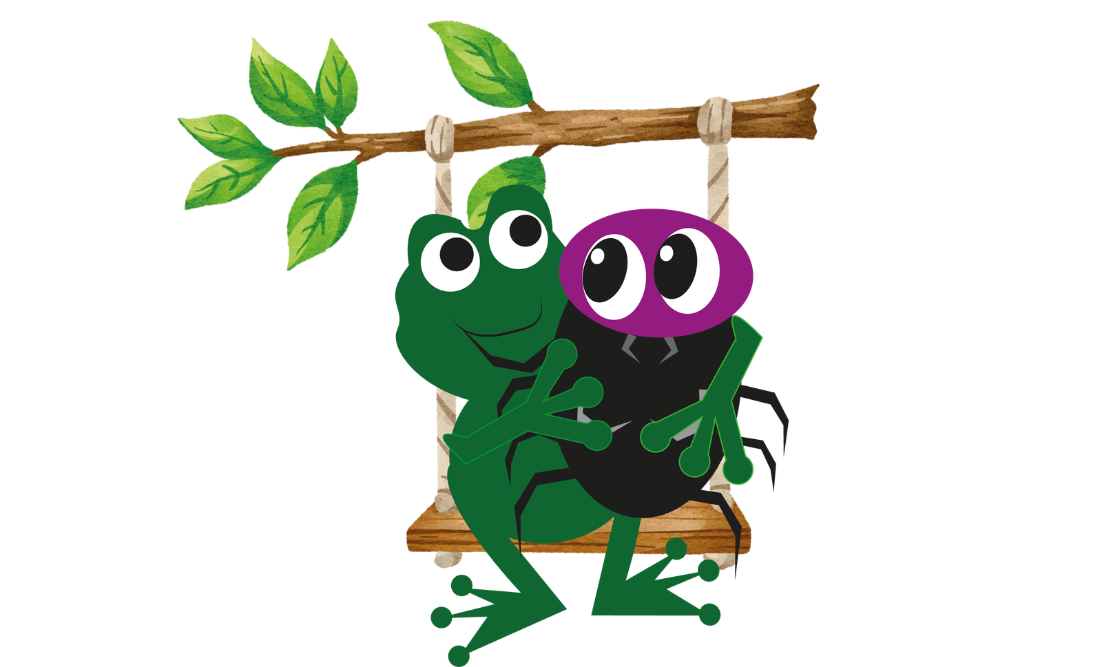 Sapo e Dona Aranha juntos no balanço