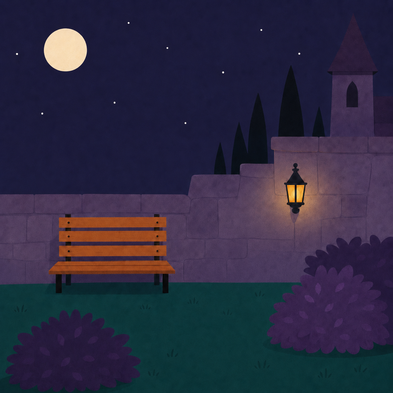 Jardim do castelo durante a noite